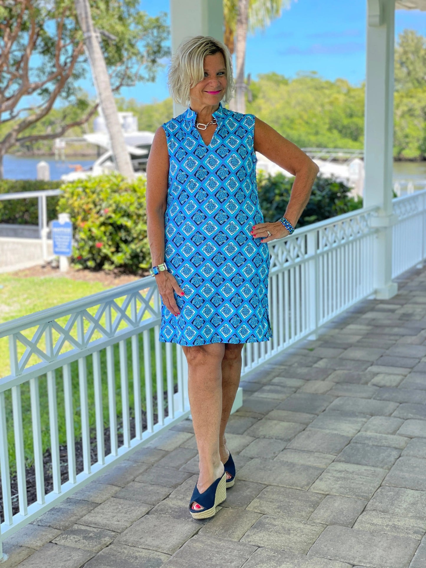 BAHAMA BLUE TURTLE COLLAR DRESS