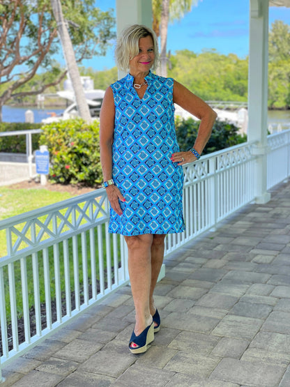 BAHAMA BLUE TURTLE COLLAR DRESS