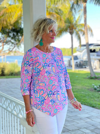CAROLINA PAISLEY ASYMMETRIC TOP