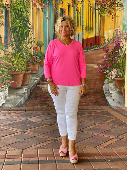 HOT PINK V NECK SLEEVE