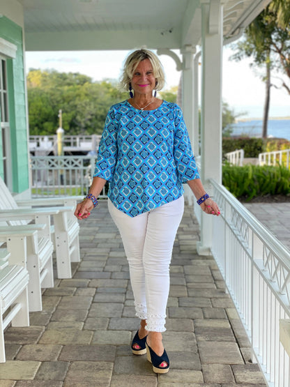 BAHAMA BLUE TURTLE ASYMMETRIC TOP