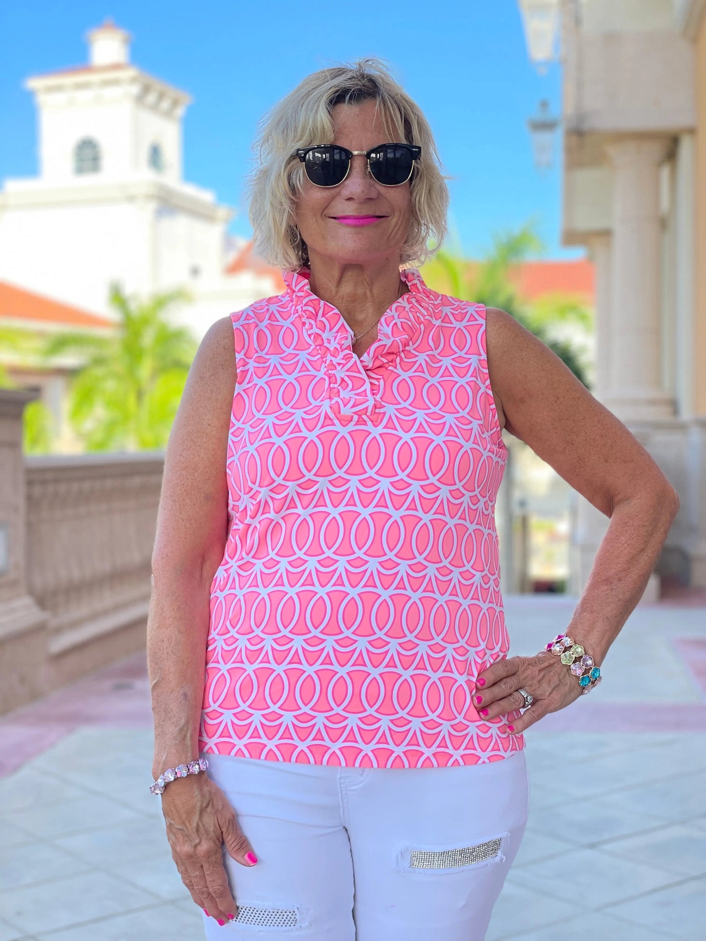 CANDY PINK SLEEVELESS RUFFLE