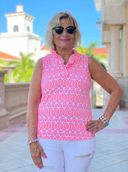 CANDY PINK SLEEVELESS RUFFLE