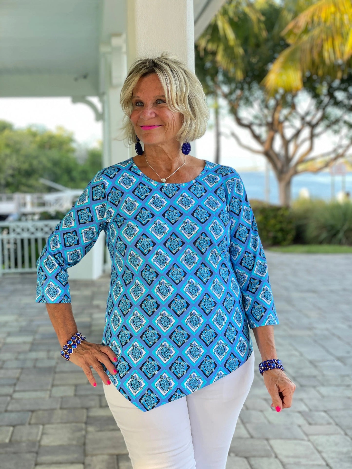 BAHAMA BLUE TURTLE ASYMMETRIC TOP