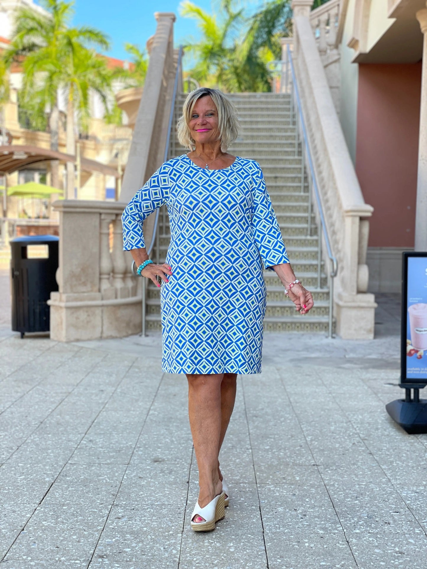 AQUA DIAMONDS SLEEVE DRESS