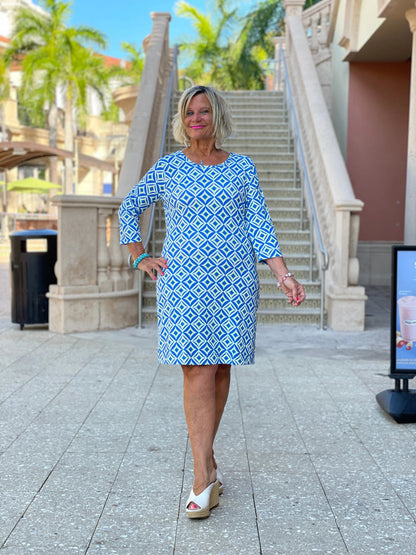 AQUA DIAMONDS SLEEVE DRESS