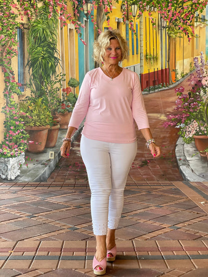 FROSTED PINK V NECK SLEEVE