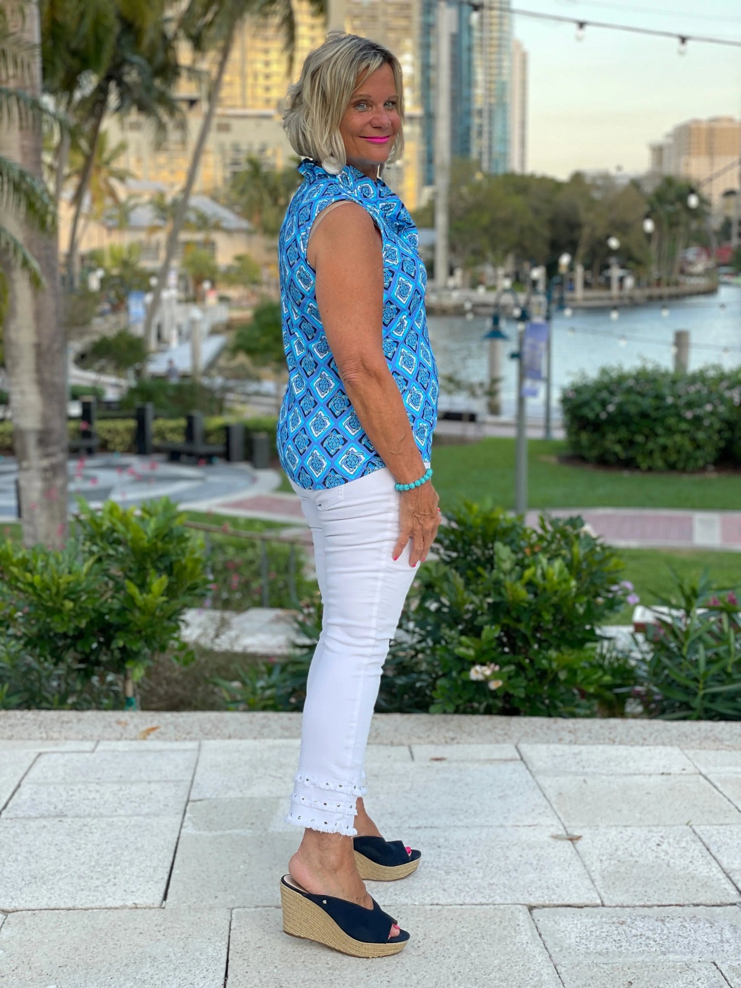BAHAMA BLUE TURTLE SLEEVELESS RUFFLE
