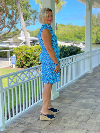 BAHAMA BLUE TURTLE COLLAR DRESS