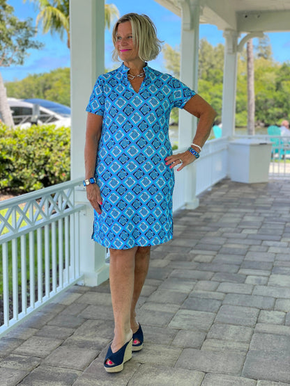 BAHAMA BLUE TURTLE SHORT SLEEVE DRESS