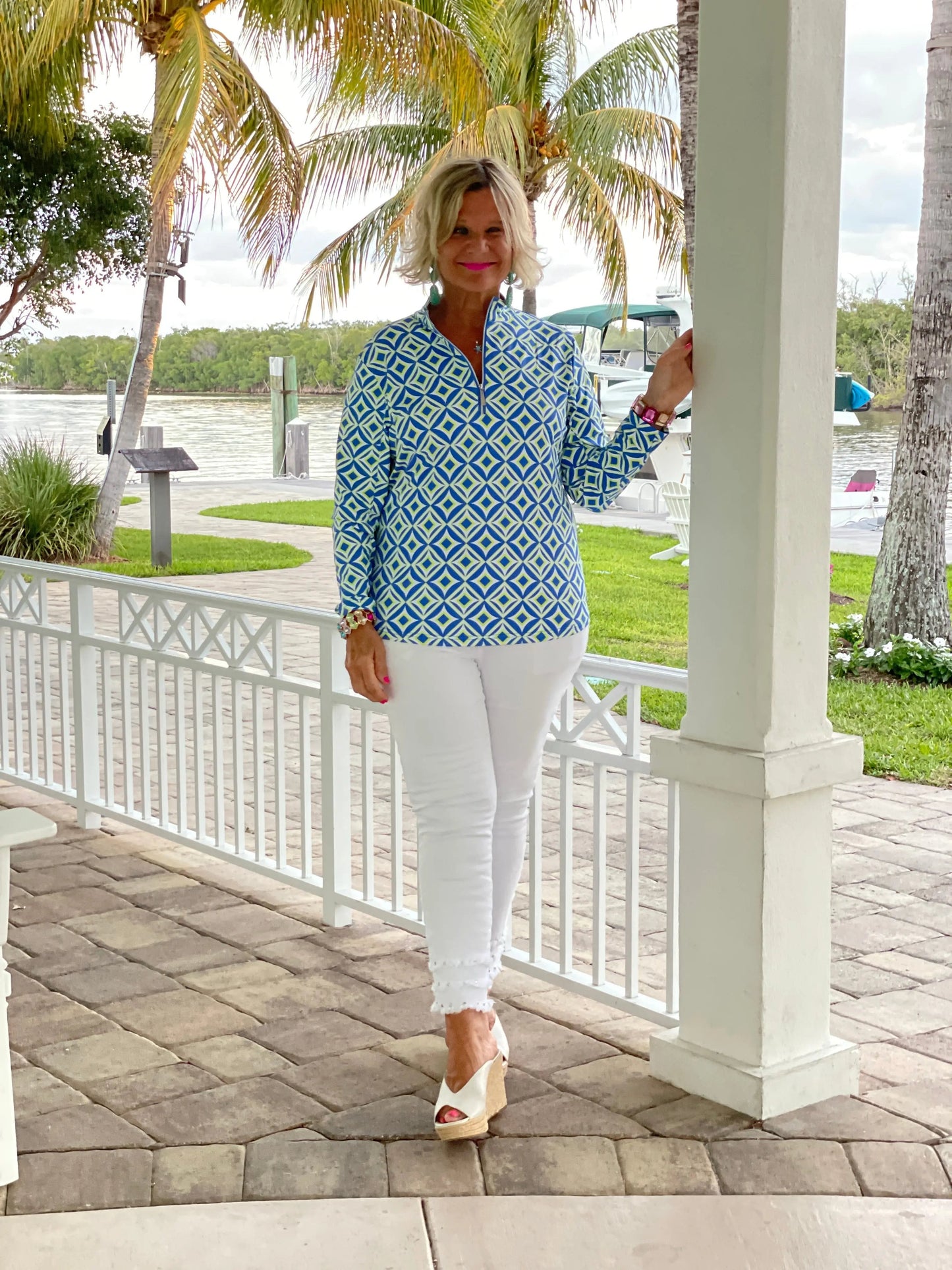 AQUA DIAMONDS  HALF ZIPPER