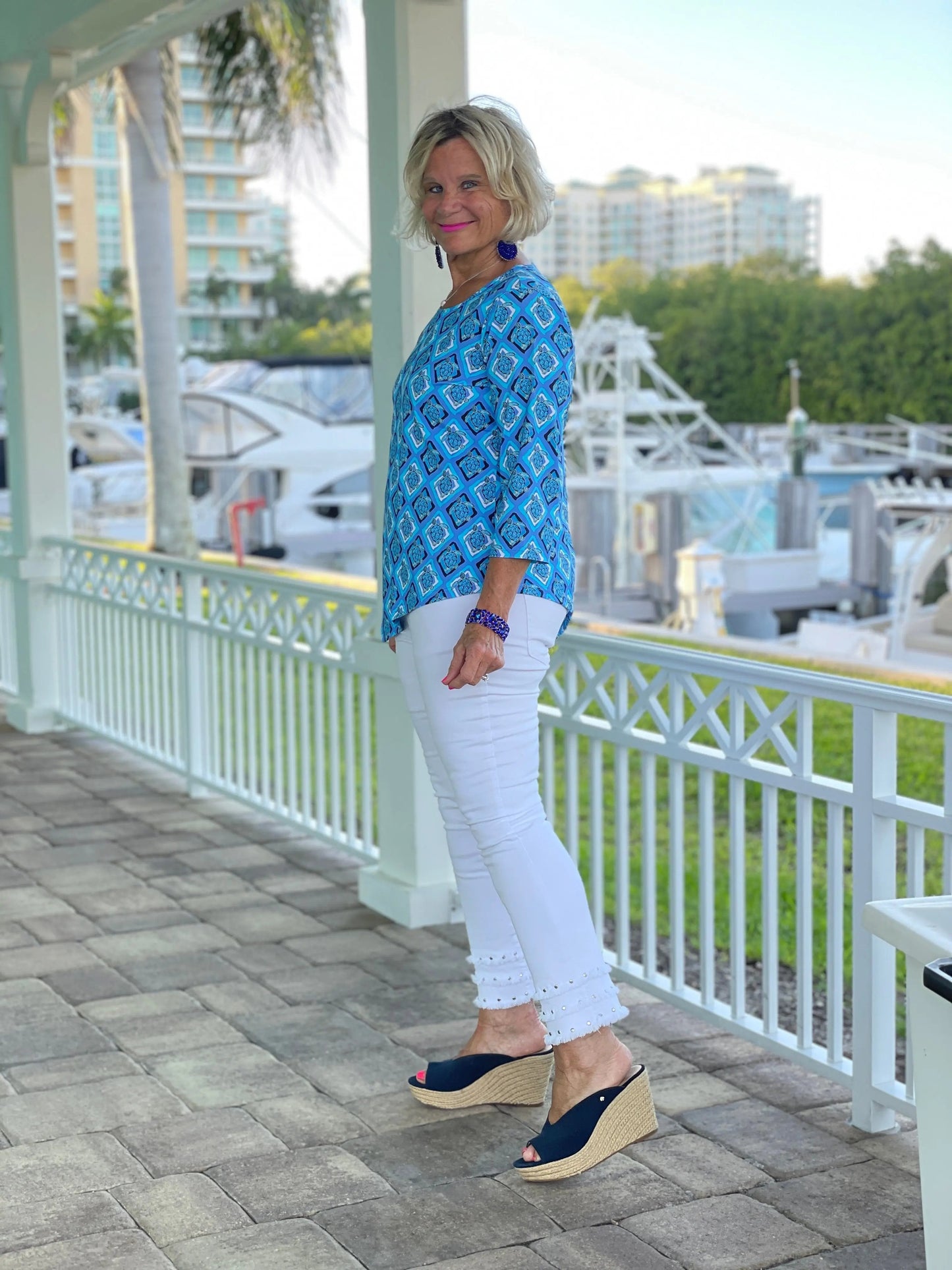 BAHAMA BLUE TURTLE ASYMMETRIC TOP