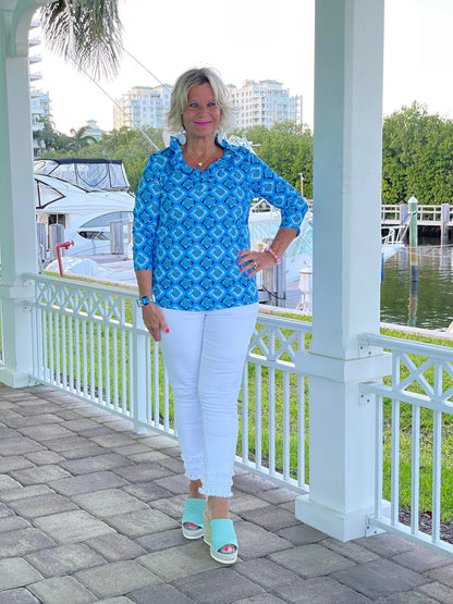 BAHAMA BLUE RUFFLE TOP