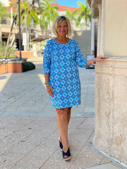 BAHAMA BLUE TURTLE SLEEVE DRESS