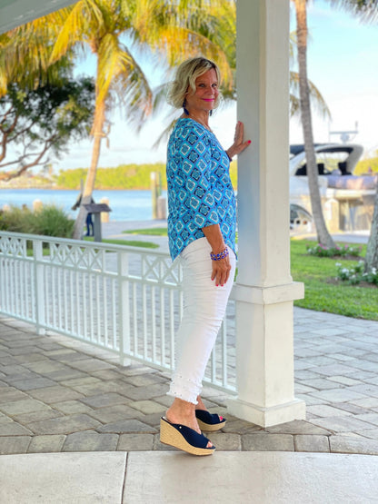 BAHAMA BLUE TURTLE ASYMMETRIC TOP