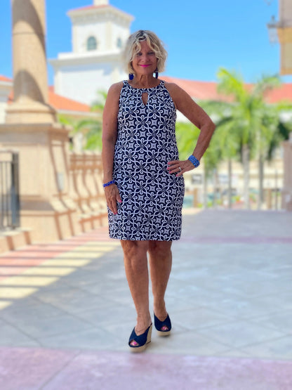 BRIGHTEN BLUE KEYHOLE DRESS