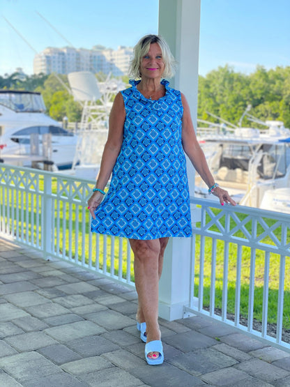 BAHAMA BLUE TURTLE RUFFLE DRESS