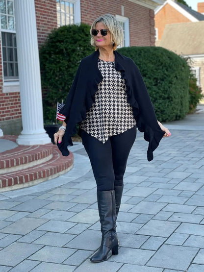 KHAKI HOUNDSTOOTH ASYMMETRIC TOP FINAL SALE