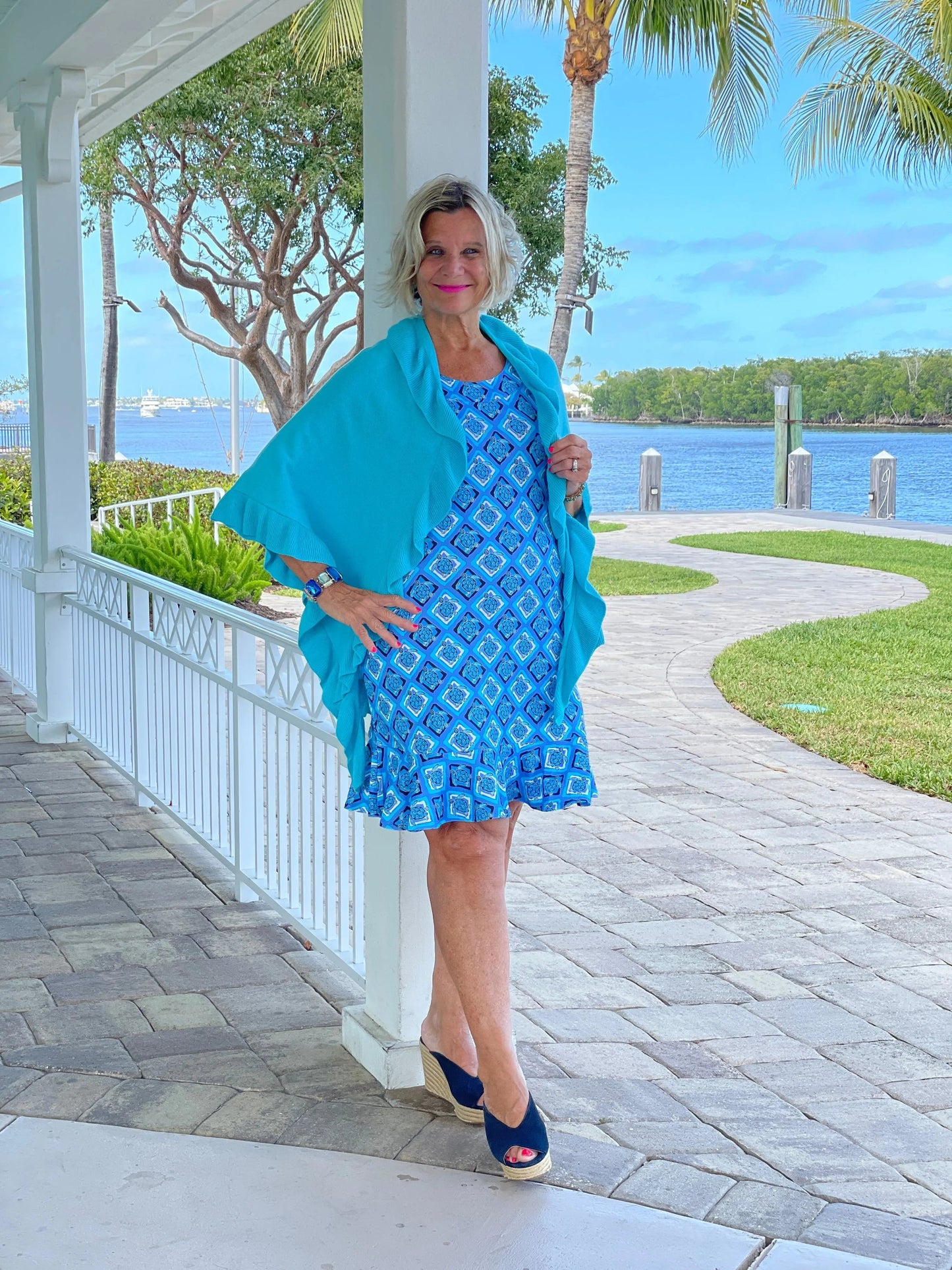 BAHAMA BLUE TURTLE HALTER  RUFFLE DRESS
