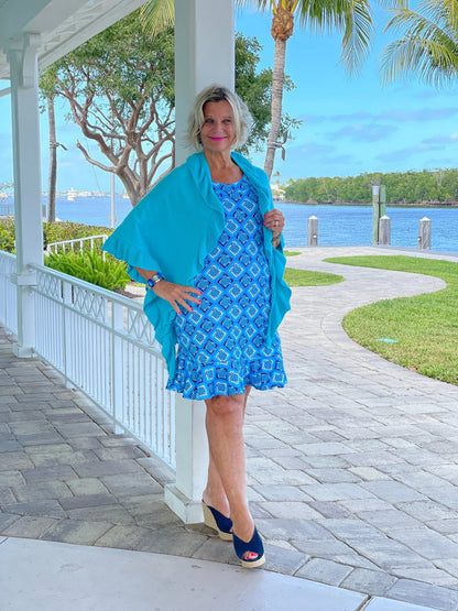 BAHAMA BLUE TURTLE HALTER  RUFFLE DRESS