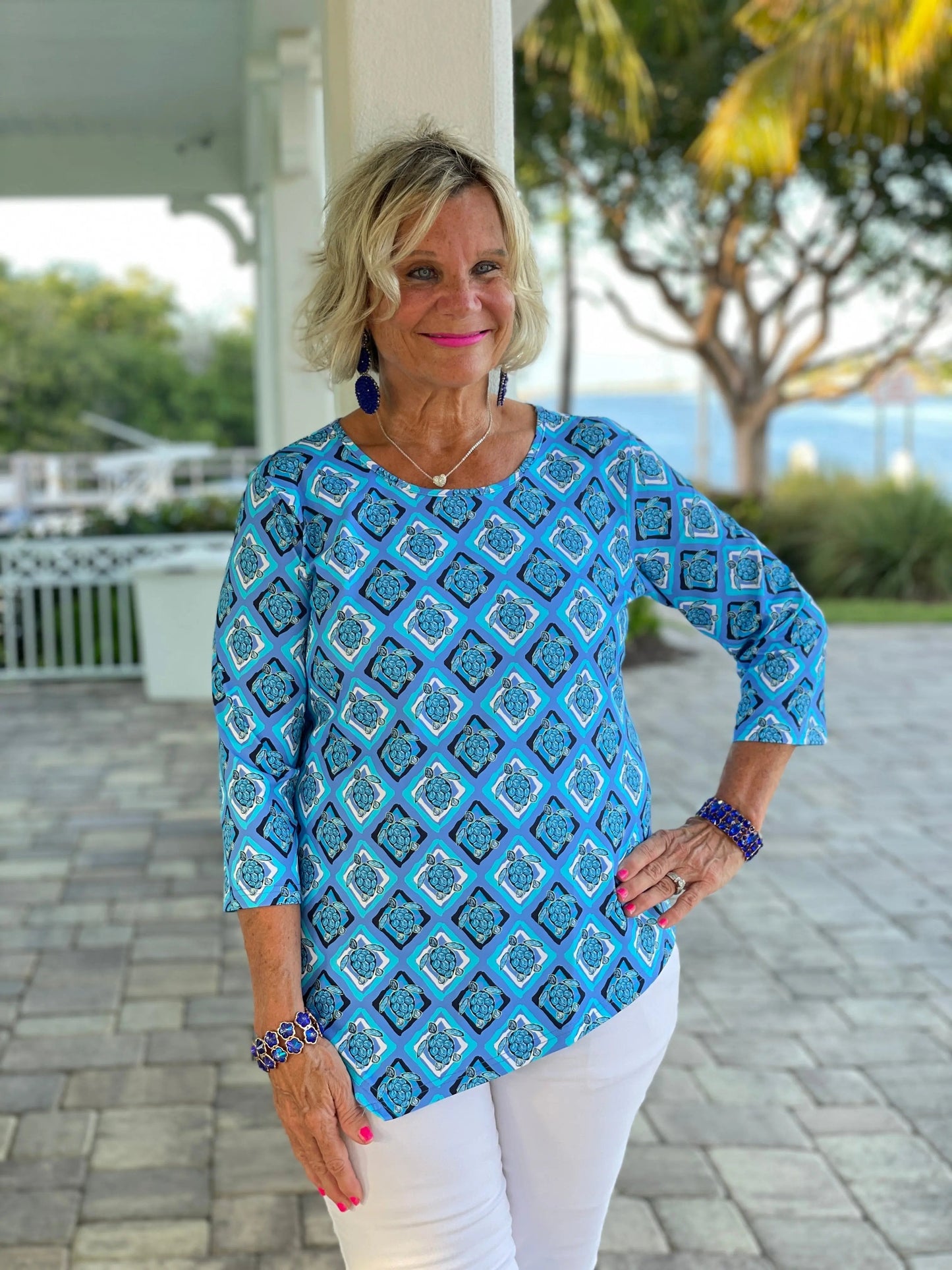 BAHAMA BLUE TURTLE ASYMMETRIC TOP