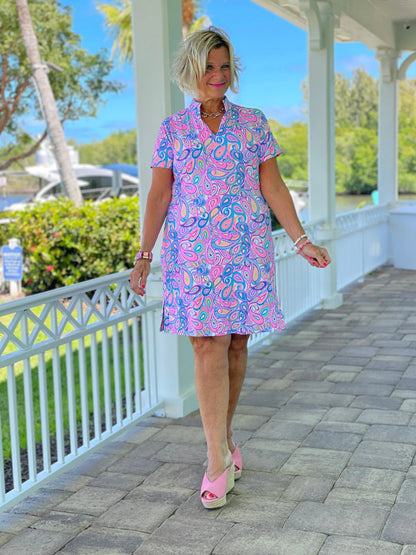 CAROLINA PAISLEY SHORT SLEEVE DRESS