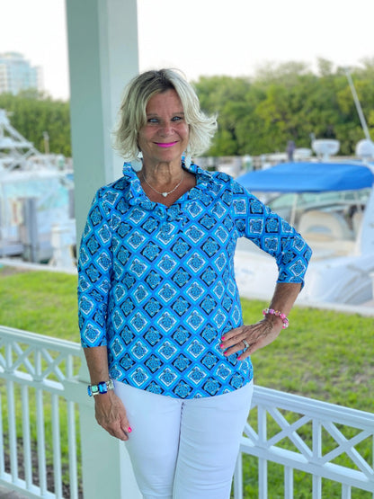 BAHAMA BLUE RUFFLE TOP