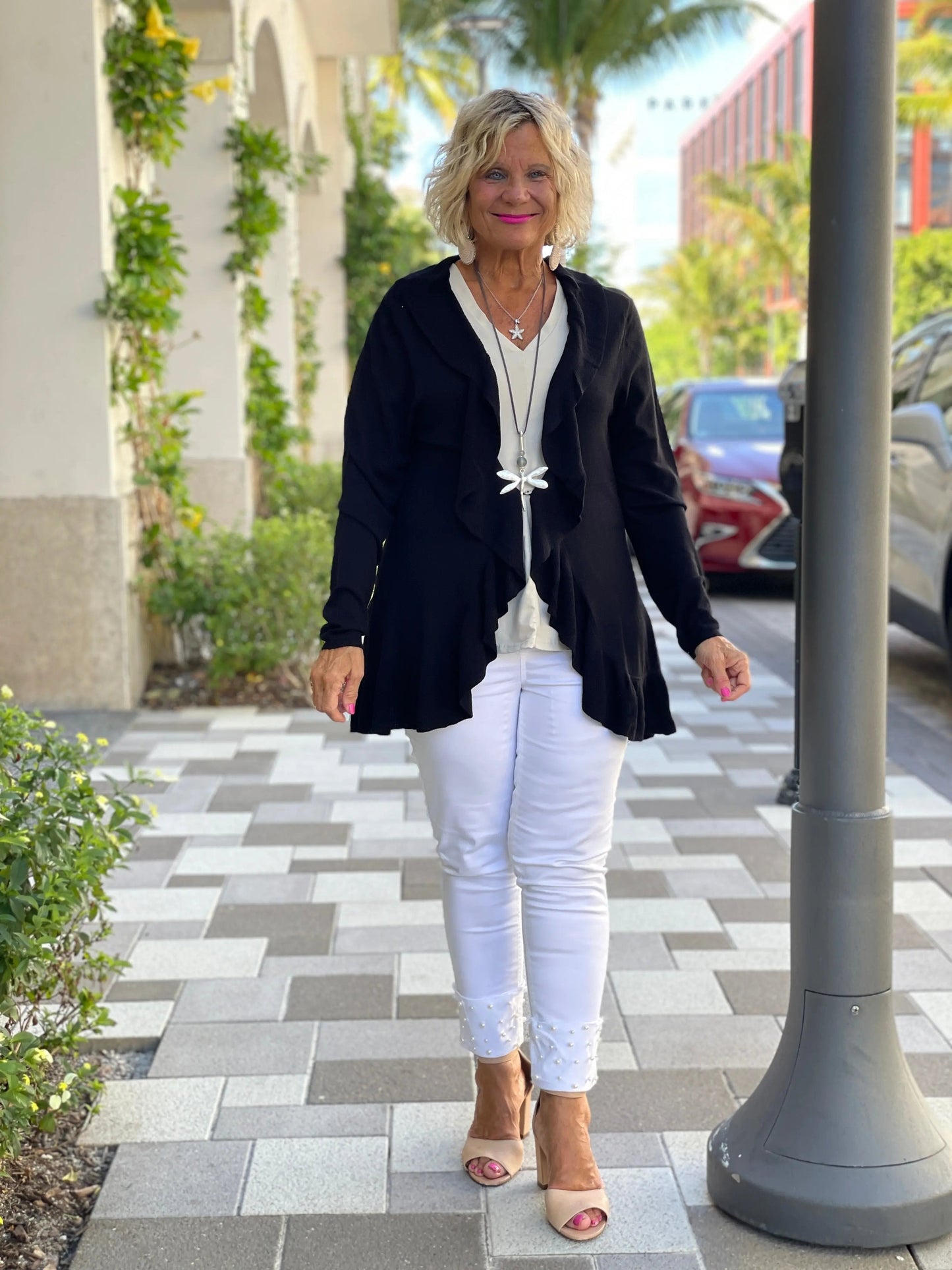 CAROLINE RUFFLE BLACK SWEATER