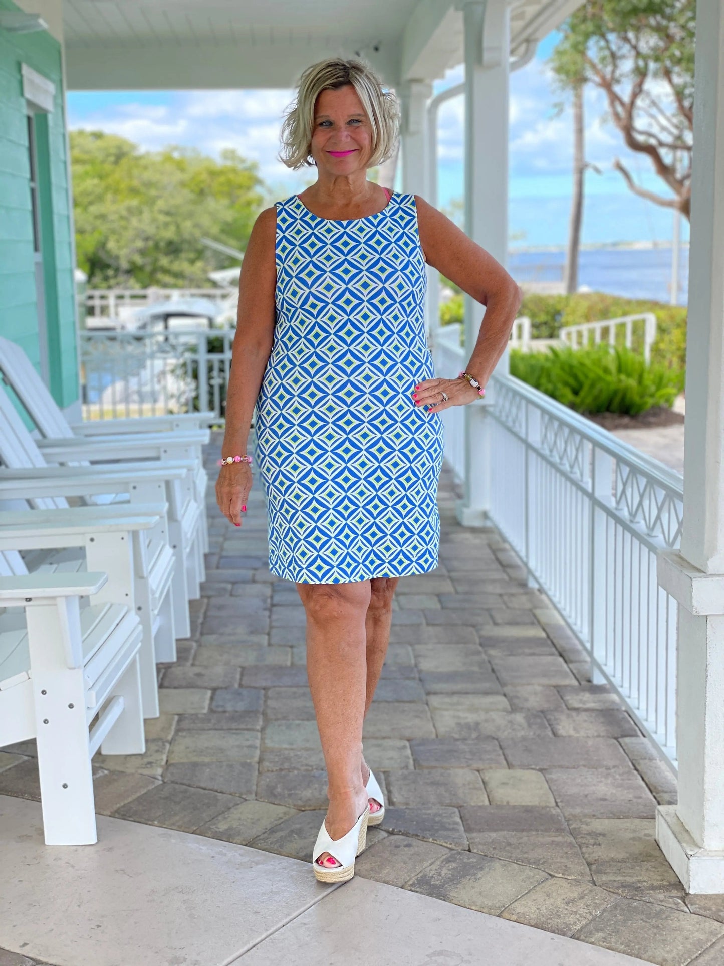AQUA DIAMONDS SHIFT DRESS