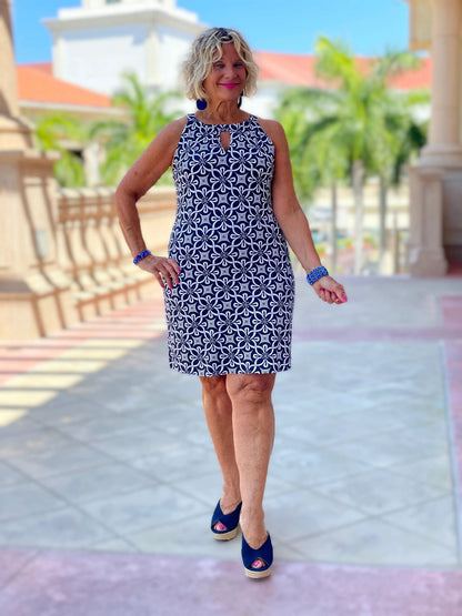 BRIGHTEN BLUE KEYHOLE DRESS