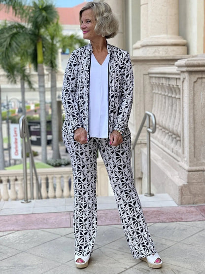 BLACK AND BEIGE PALM PALAZZO PANT