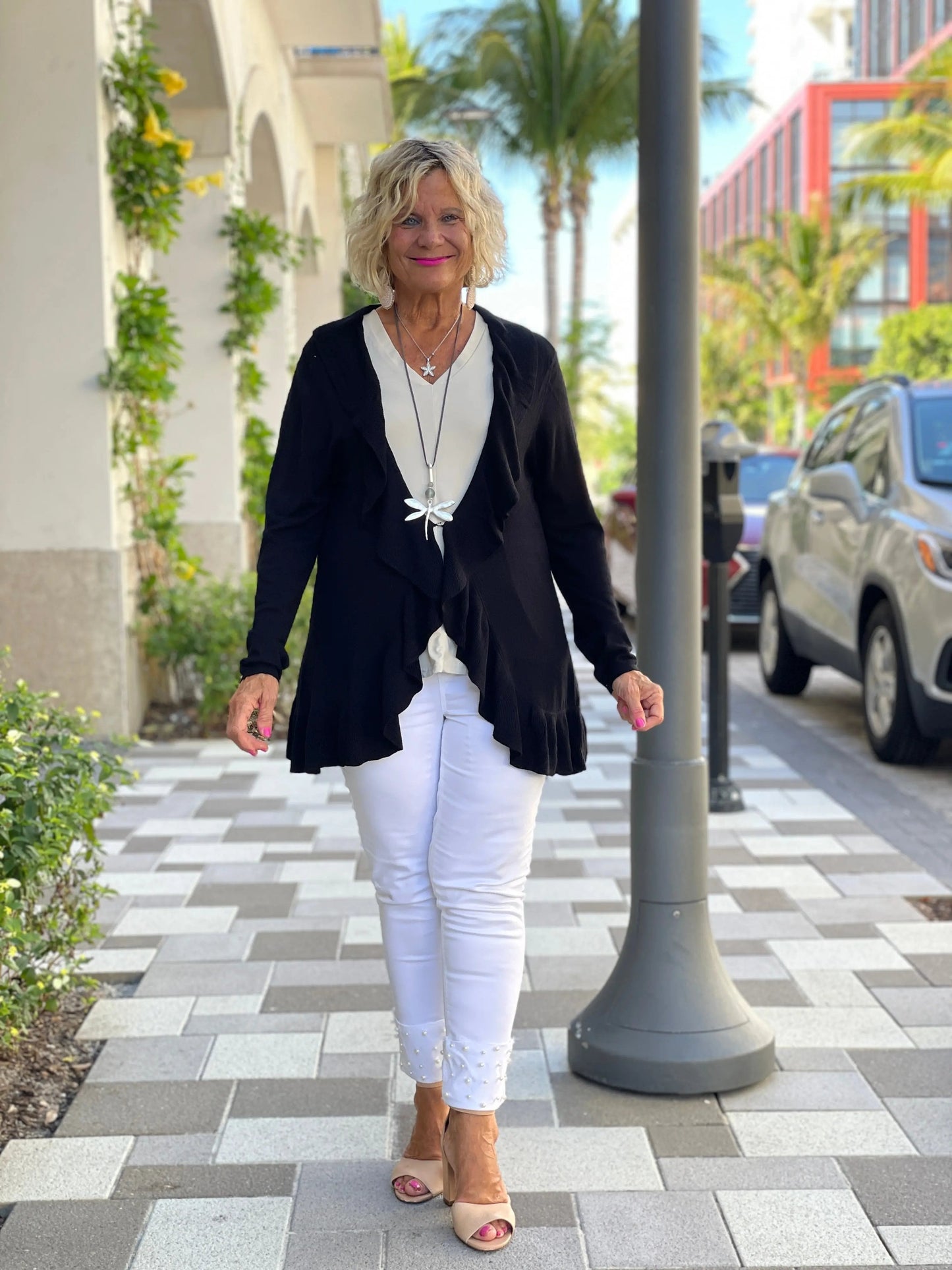 CAROLINE RUFFLE BLACK SWEATER