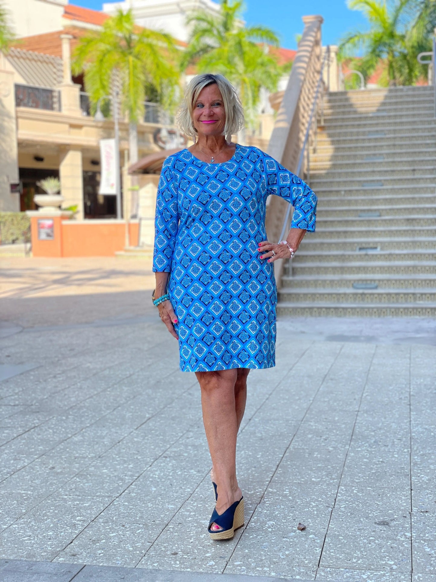BAHAMA BLUE TURTLE SLEEVE DRESS