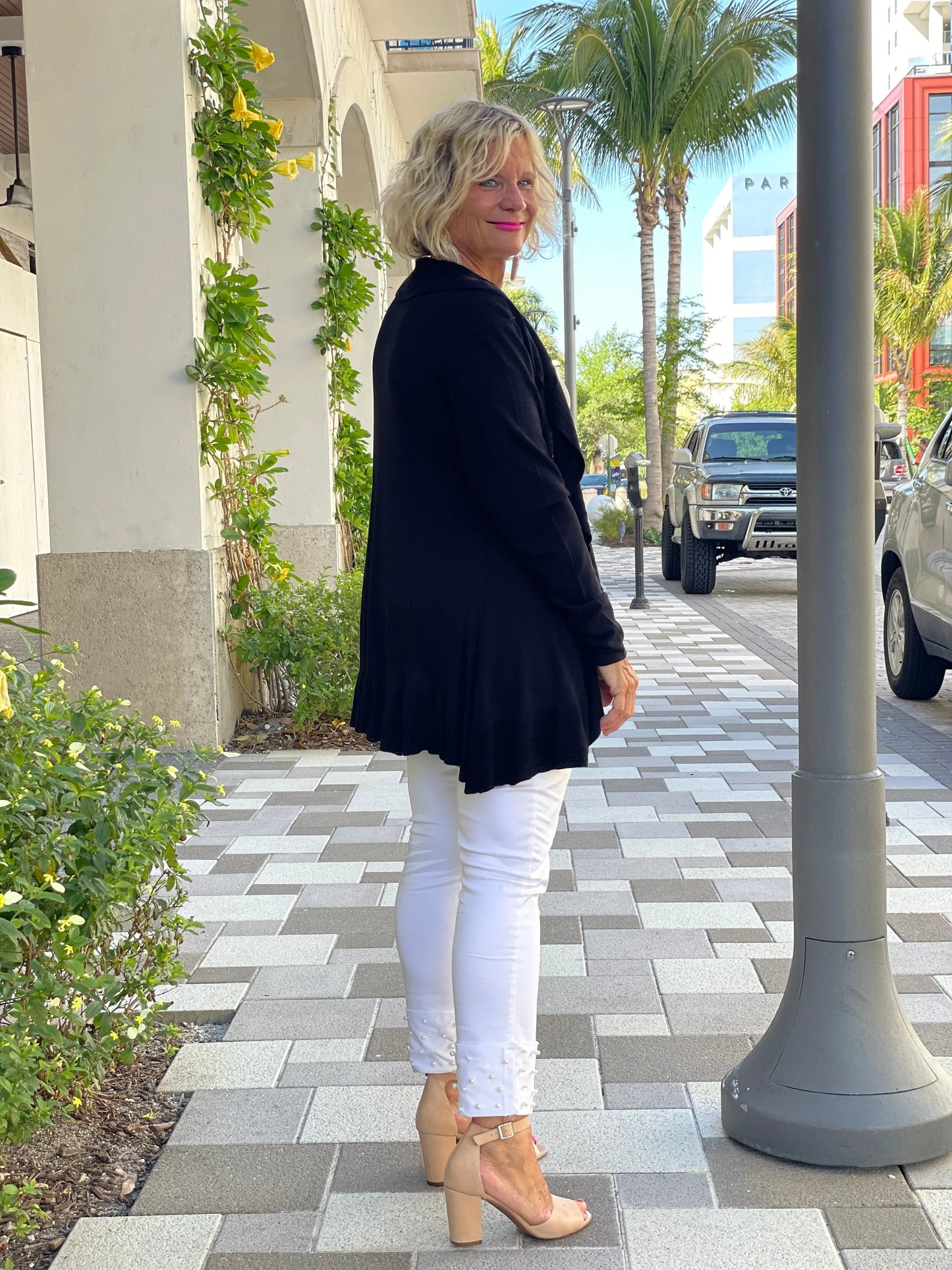 CAROLINE RUFFLE BLACK SWEATER