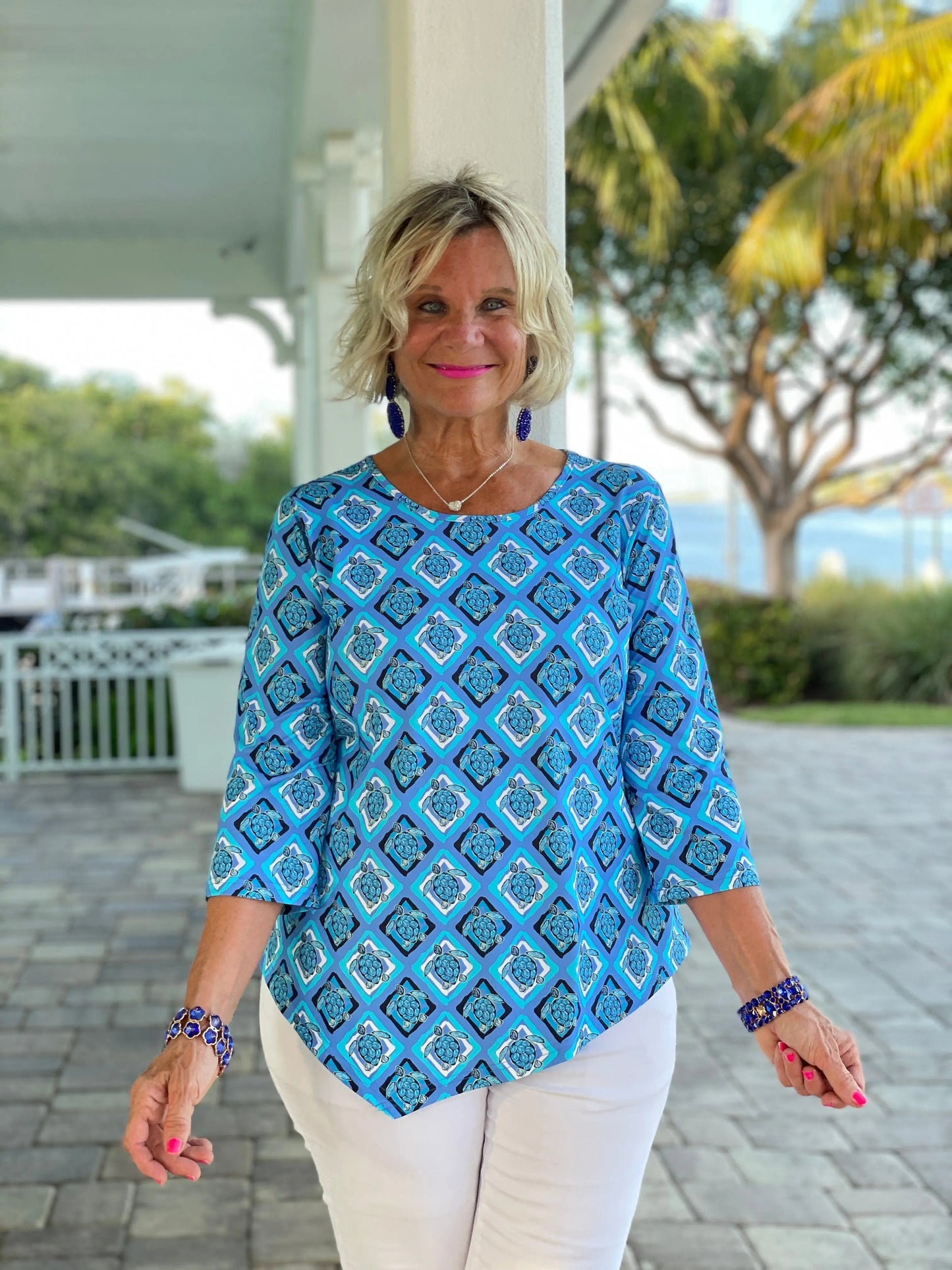 BAHAMA BLUE TURTLE ASYMMETRIC TOP
