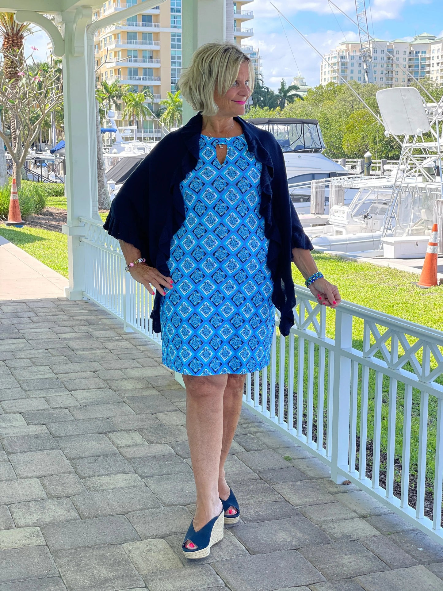 BAHAMA BLUE TURTLE KEYHOLE DRESS
