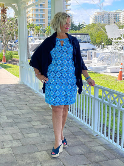 BAHAMA BLUE TURTLE KEYHOLE DRESS