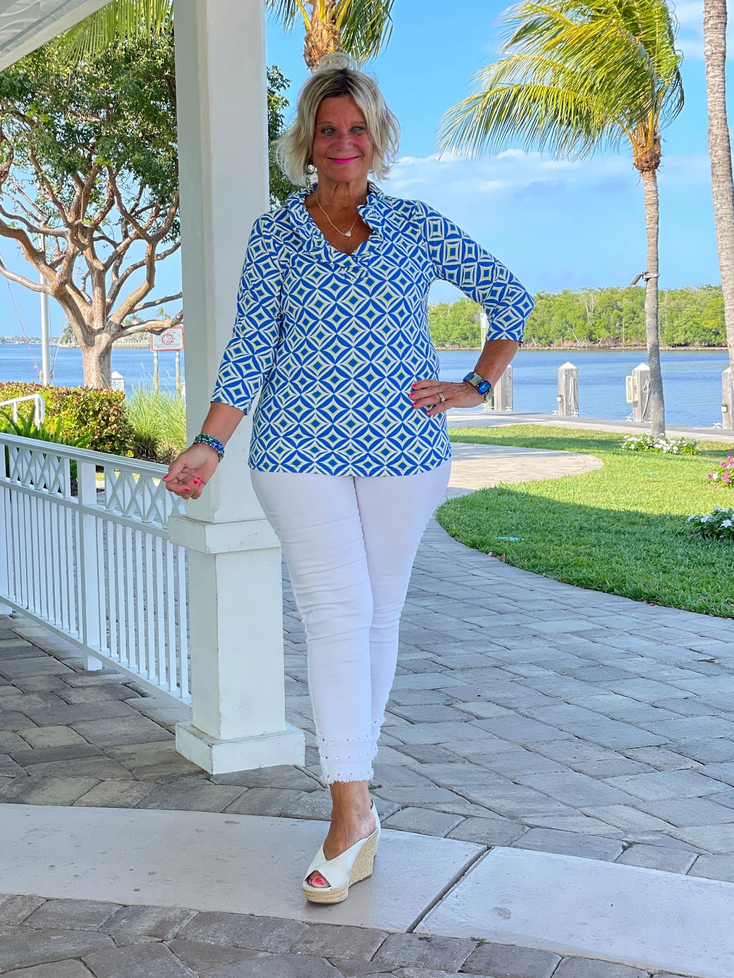 AQUA DIAMONDS  RUFFLE TOP