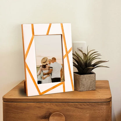 Ivory Amber Angular Line Resin Inlay Picture Frame 4x6 5x7