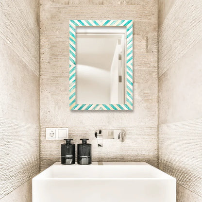 Handmade Make To Order Chevron Green Mirror Bone Inlay Collection in 3 Sizes