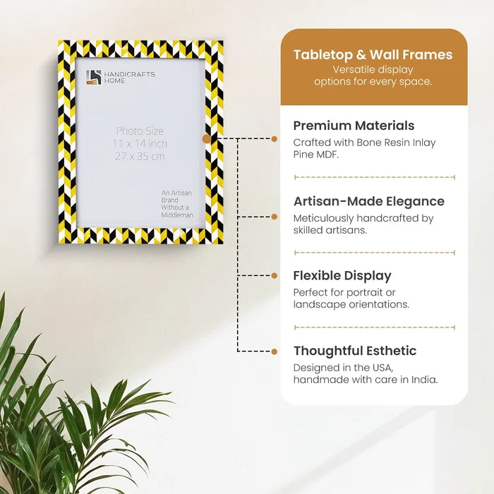 Handmade Picture Frames Marquet Chevron Resin inlay Collection in 8 sizes, for tabletop or wall display