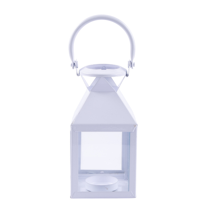 Handmade Metal clear glass pyramid lantern antique white, for candle or LED lighting