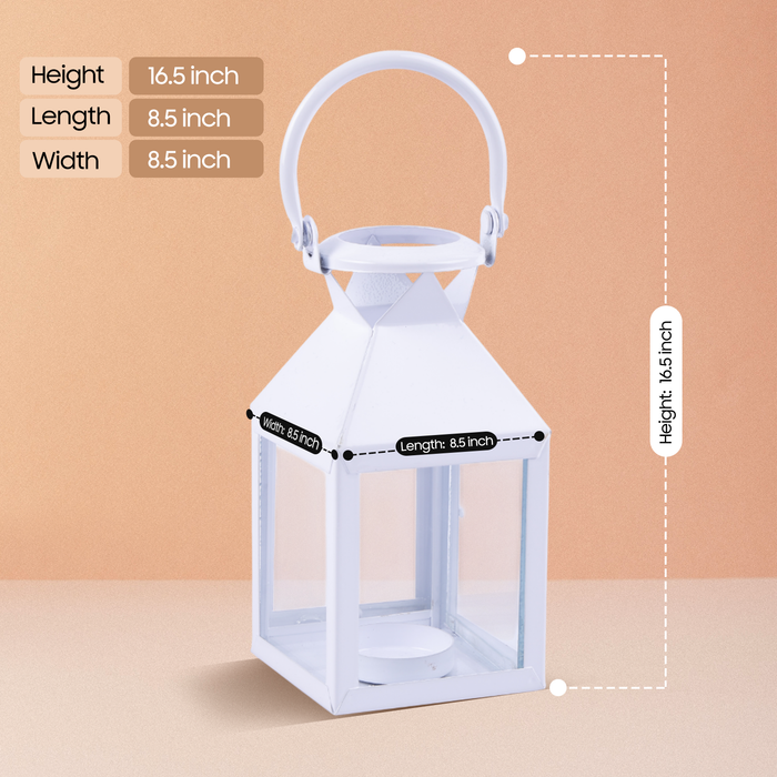 metal clear glass pyramid lantern antique white