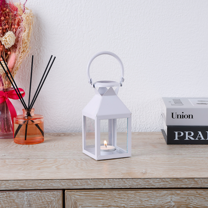 metal clear glass pyramid lantern antique white