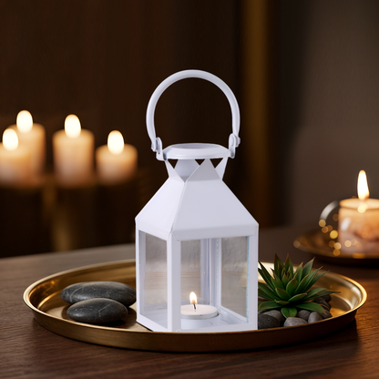metal clear glass pyramid lantern antique white