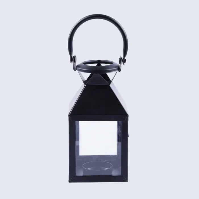 Handmade Metal clear glass pyramid lantern matte black, for candle or LED lighting