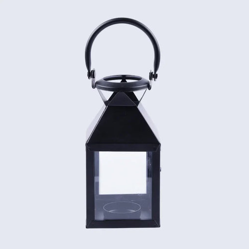 Handmade Metal clear glass pyramid lantern matte black, for candle or LED lighting