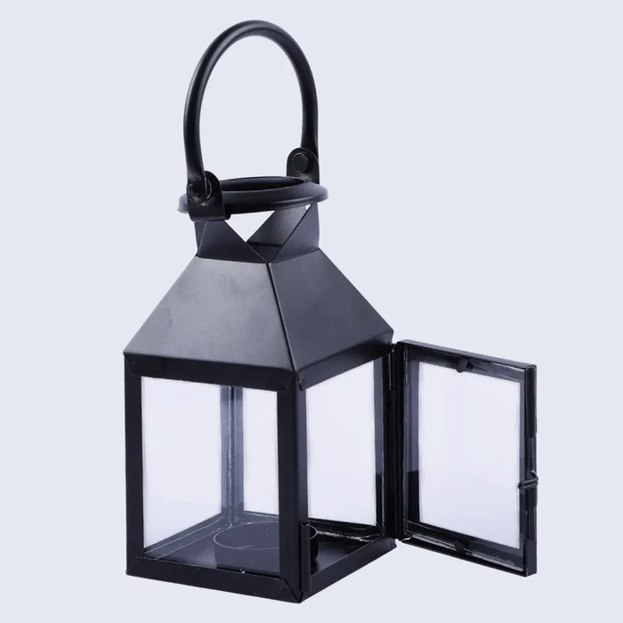 metal clear glass pyramid lantern matte black