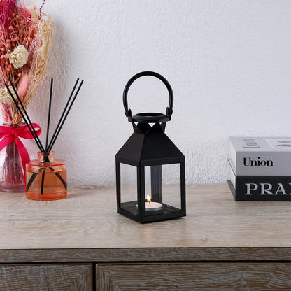 metal clear glass pyramid lantern matte black