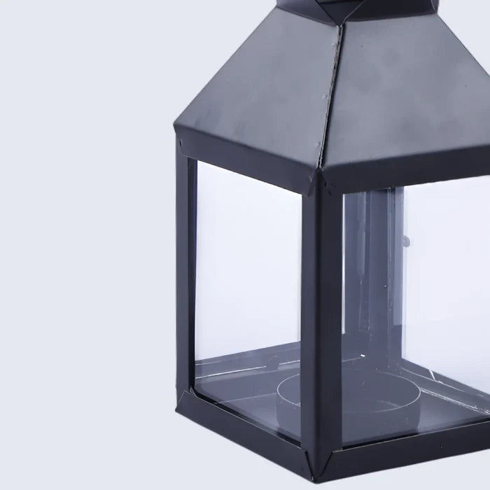 metal clear glass pyramid lantern matte black